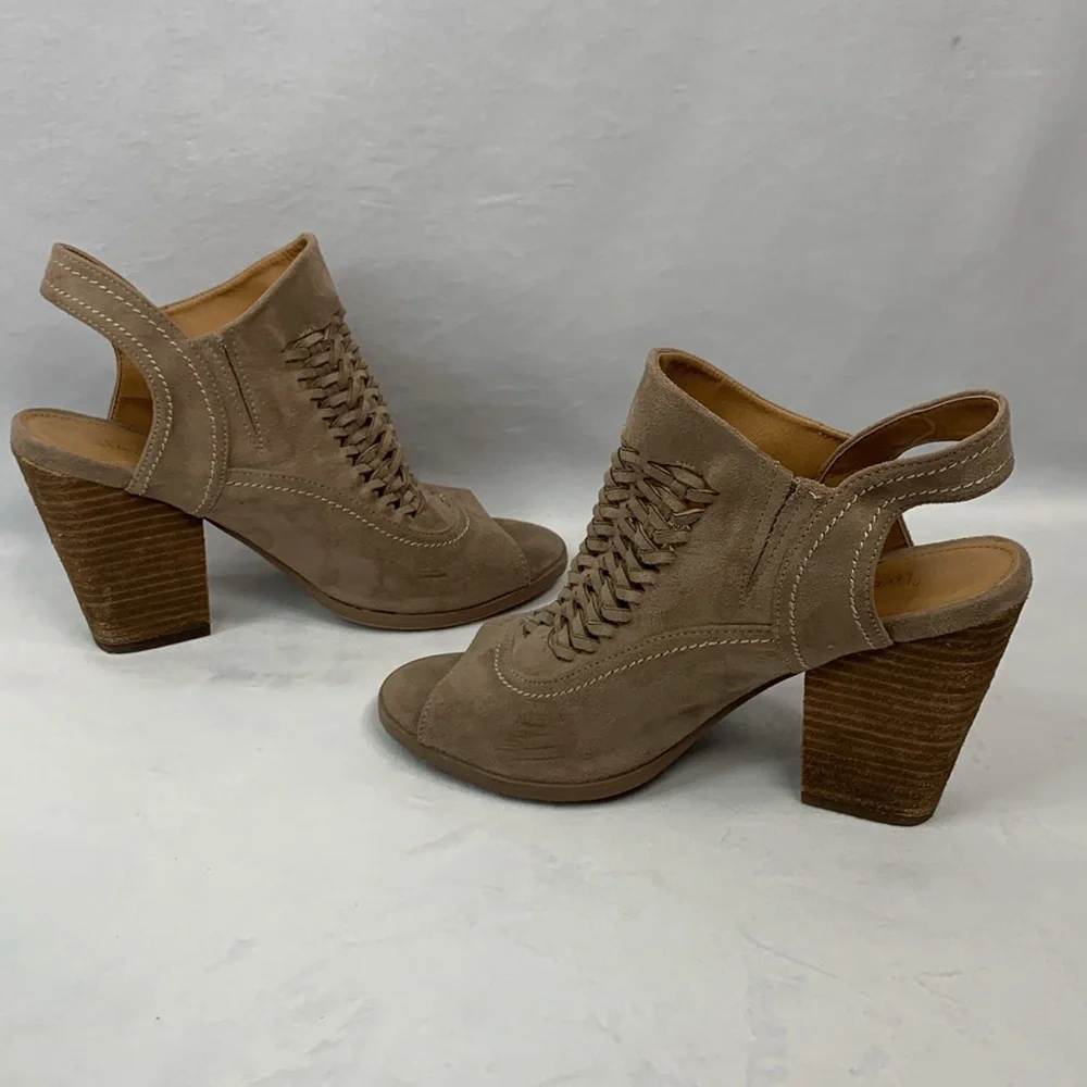 Alter’d State Mio Woven Open Toe Slip-On Sling Back Chunky Heels Taupe Size 8.5 - Picture 4 of 15